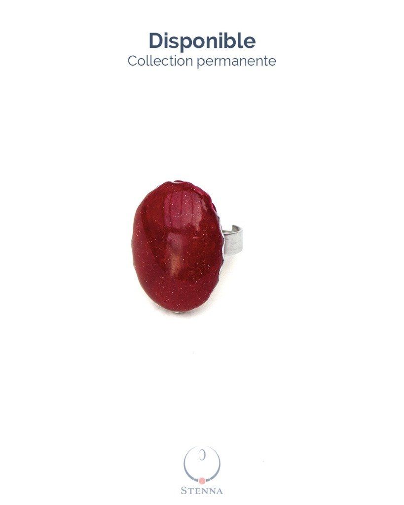 Bague réglable ovale en acier inoxydable rouge - Collection permanente - Disponible