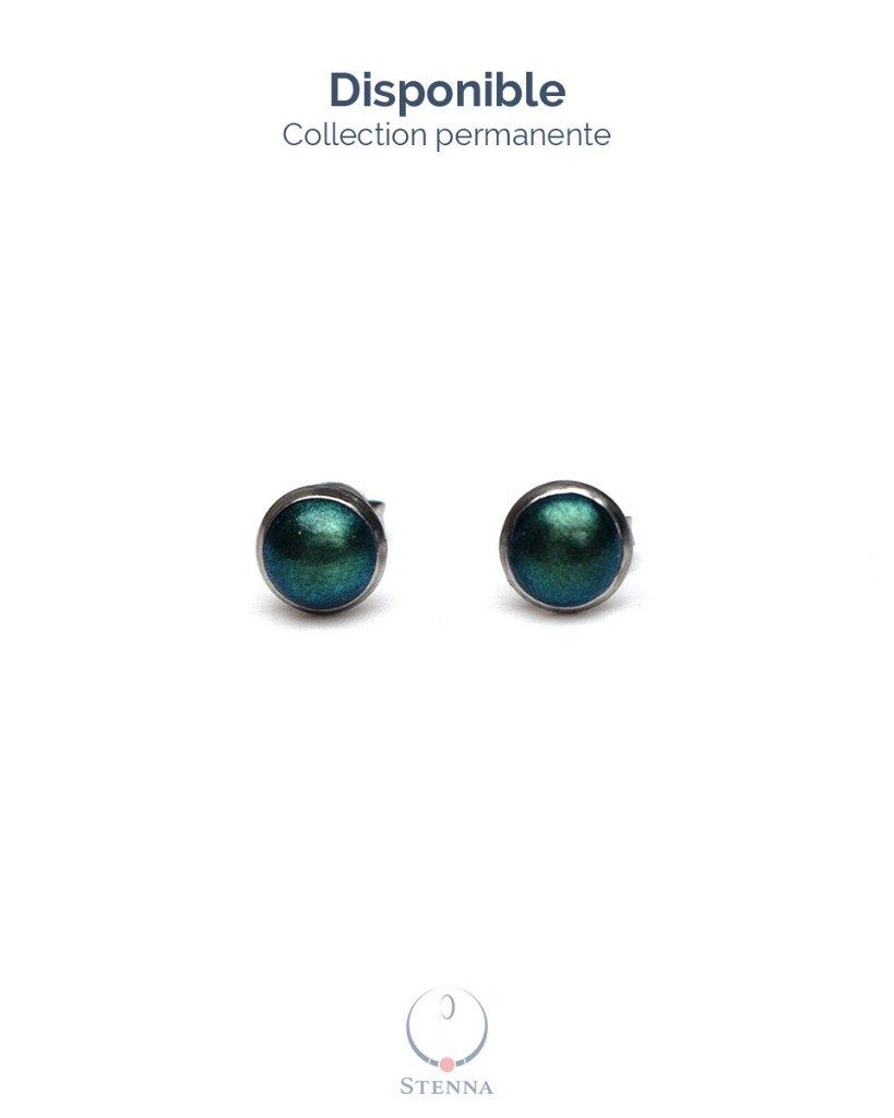 Boucles d'oreilles puces serties 6mm duochrome bleu vert - Collection Permanente - Disponible