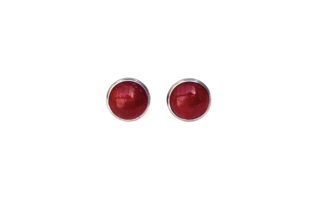 Boucles d'oreilles puces serties 10mm rouge pailleté - Disponible