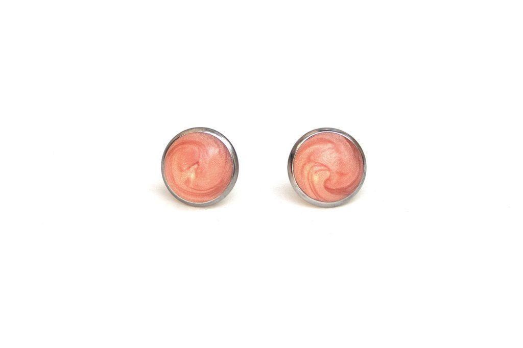 Boucles d'oreilles puces serties 12mm rose clair en acier inoxydable