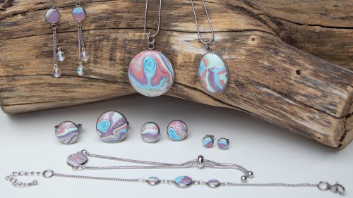 Stenna Bijoux - Imitation : Mokume Gane rose violet et bleu