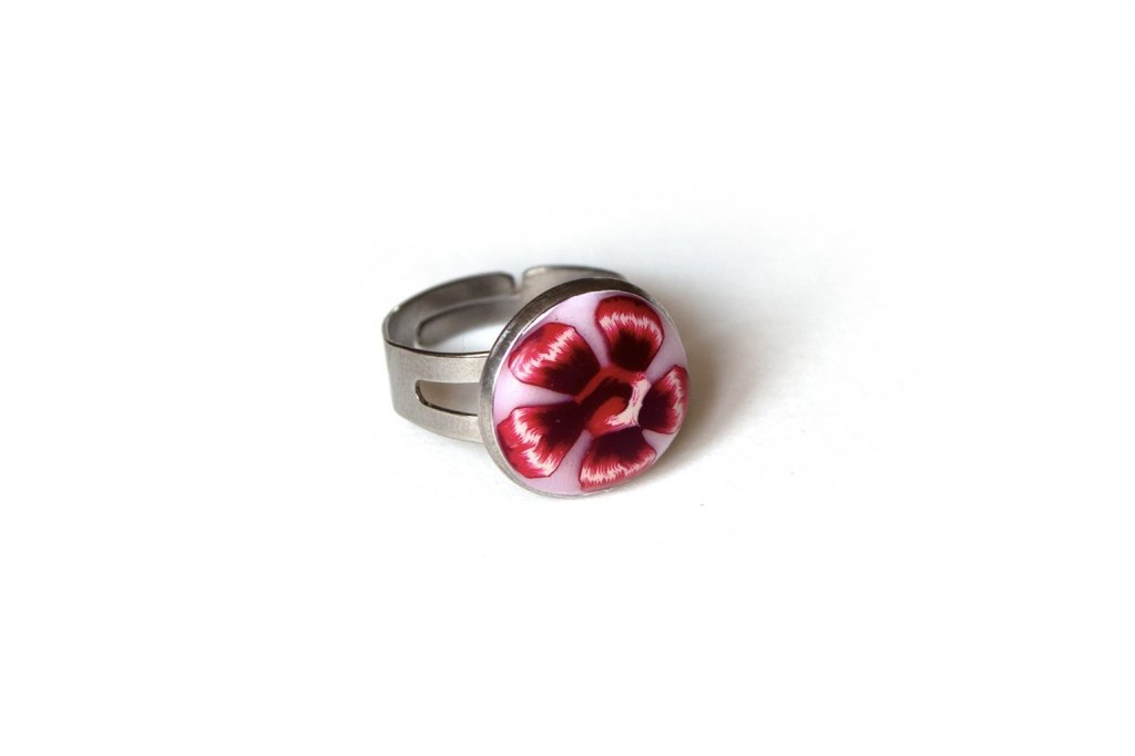 Petite bague réglable ronde fleurs rouges - Collection Nature - Disponible