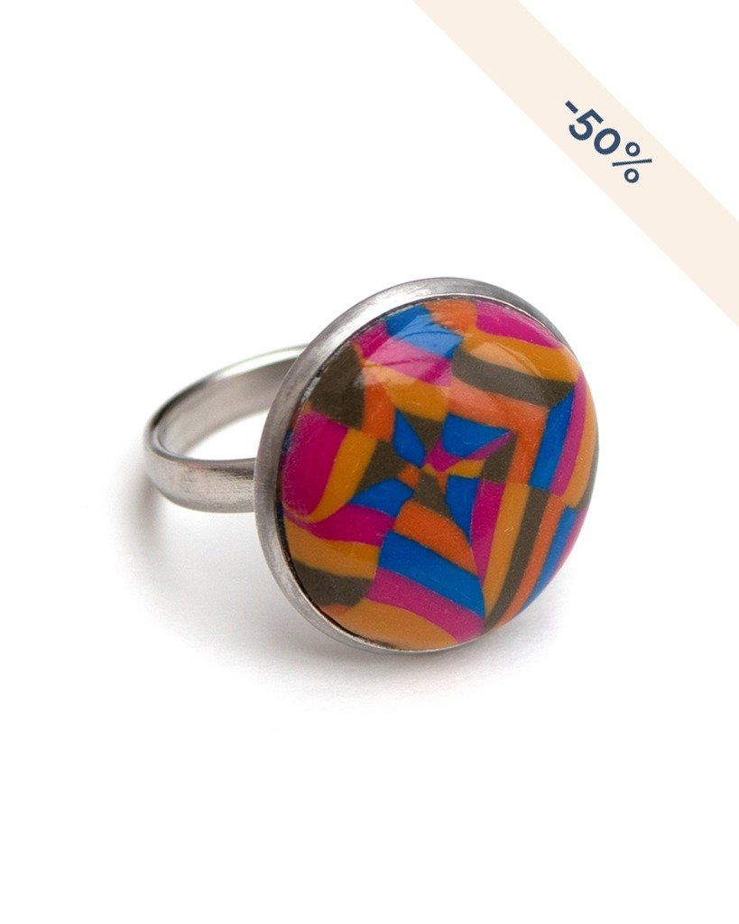 Grande bague ajustable en acier inoxydable - Collection Géométrie - Promotions sur les anciennes collections