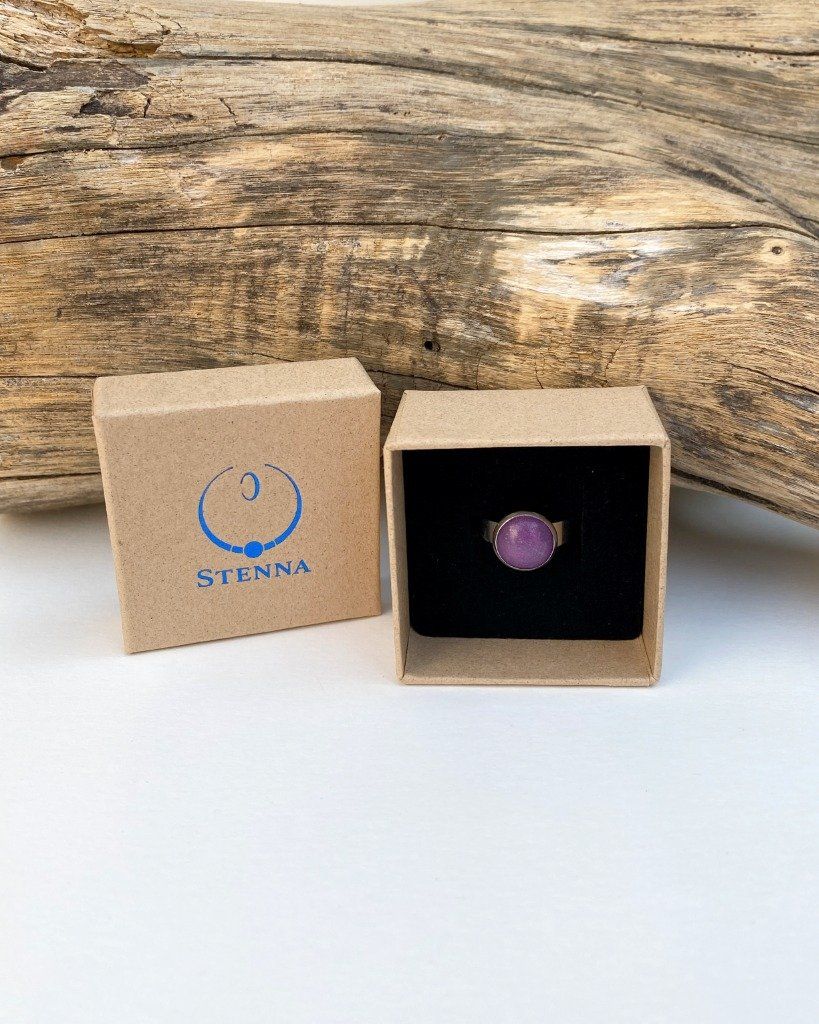 Petite bague ronde 10mm violet pailleté - Collection permanente