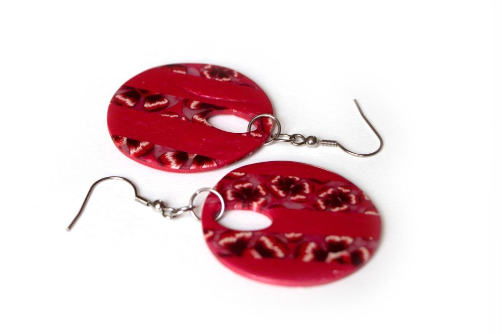 Grandes boucles d'oreilles rondes fleurs rouges - Collection Nature - Disponible