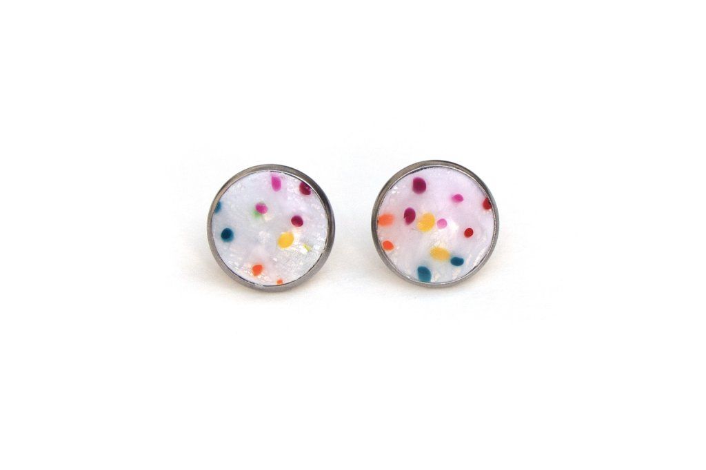 Boucles d'oreilles puces serties 12mm - Collection Couleurs Unies