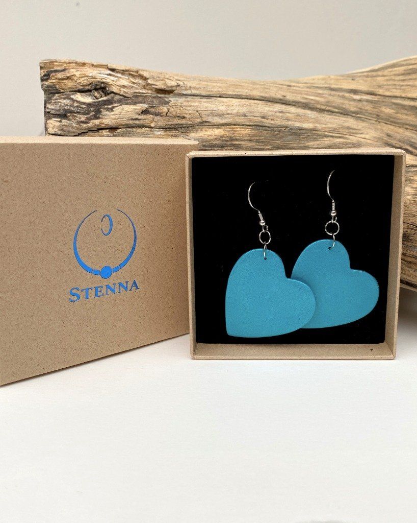 Grandes boucles d'oreilles coeurs bleu turquoise - collection permanente- Disponible