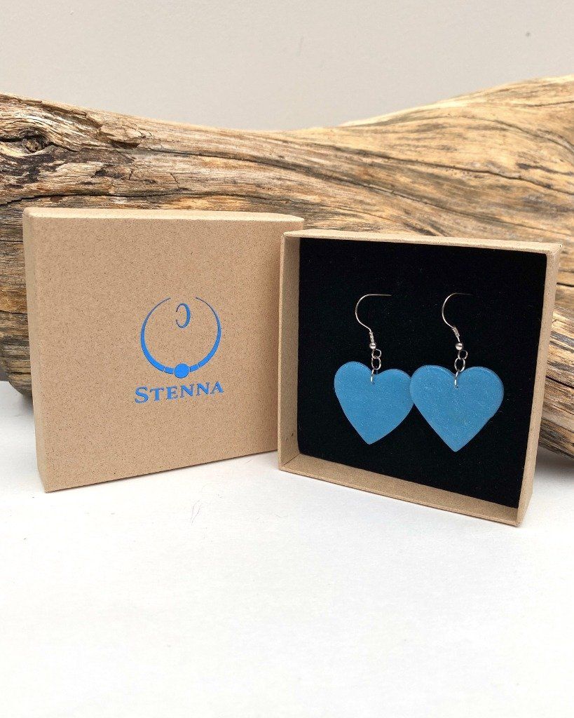 Boucles d'oreilles coeur moyens bleu clair pailleté - Collection permanente