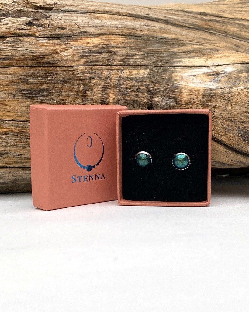 Boucles d'oreilles puces serties 8mm en acier inoxydable bleu/vert - Collection permanente