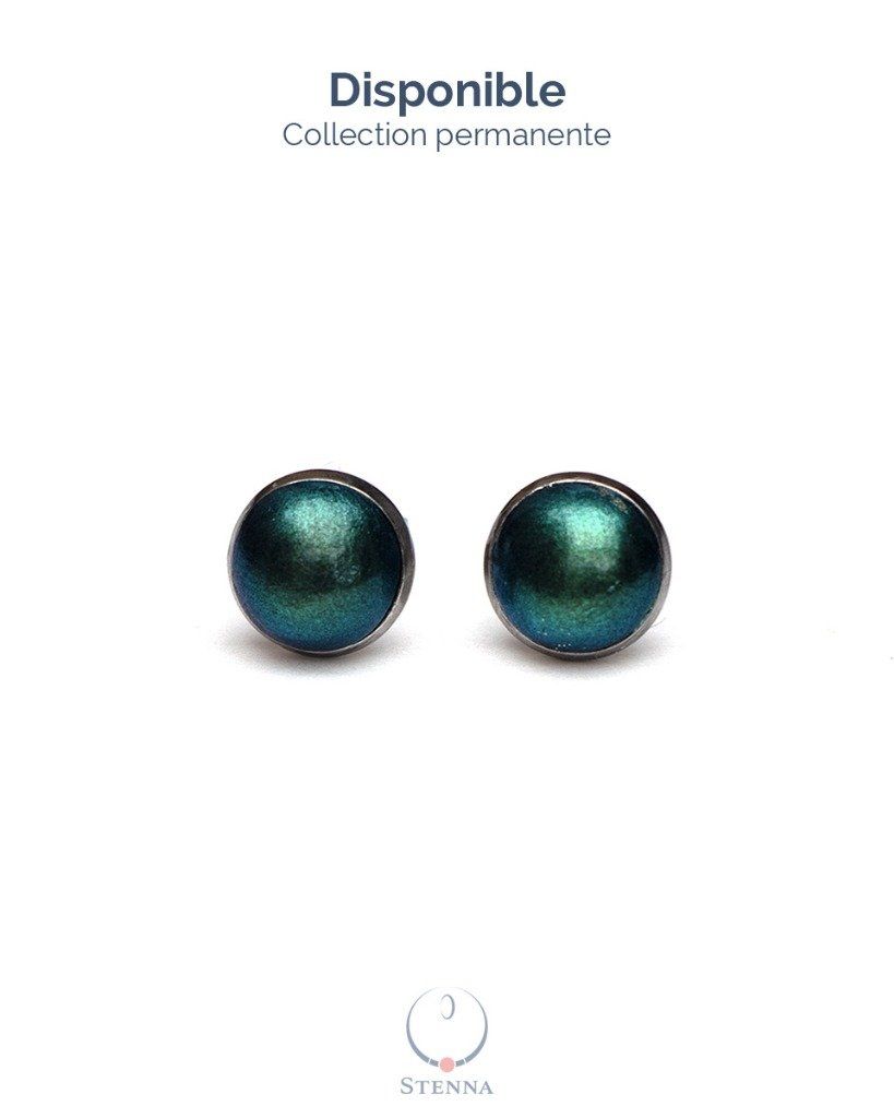 Boucles d'oreilles puces serties 8mm duochrome bleu vert - Collection Permanente - Disponible