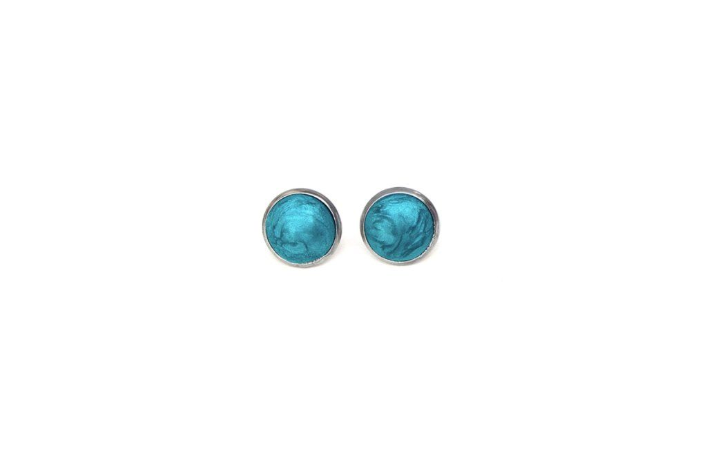 Boucles d'oreilles puces serties 10mm bleu turquoise en acier inoxydable