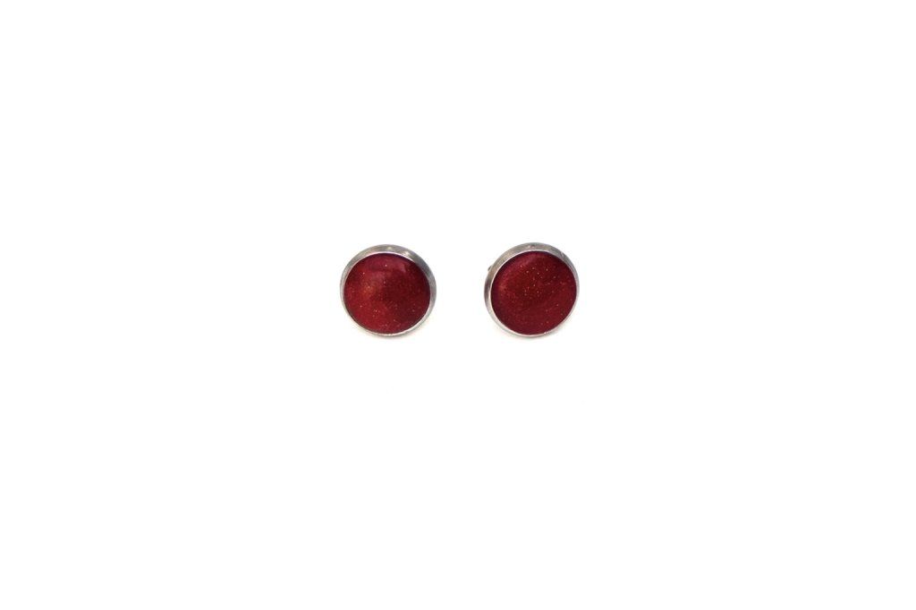 Boucles d'oreilles puces serties 12mm rouge pailleté en acier inoxydable