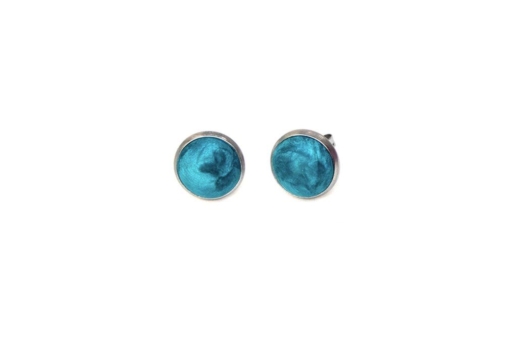 Boucles d'oreilles puces serties 12mm turquoise - Disponible