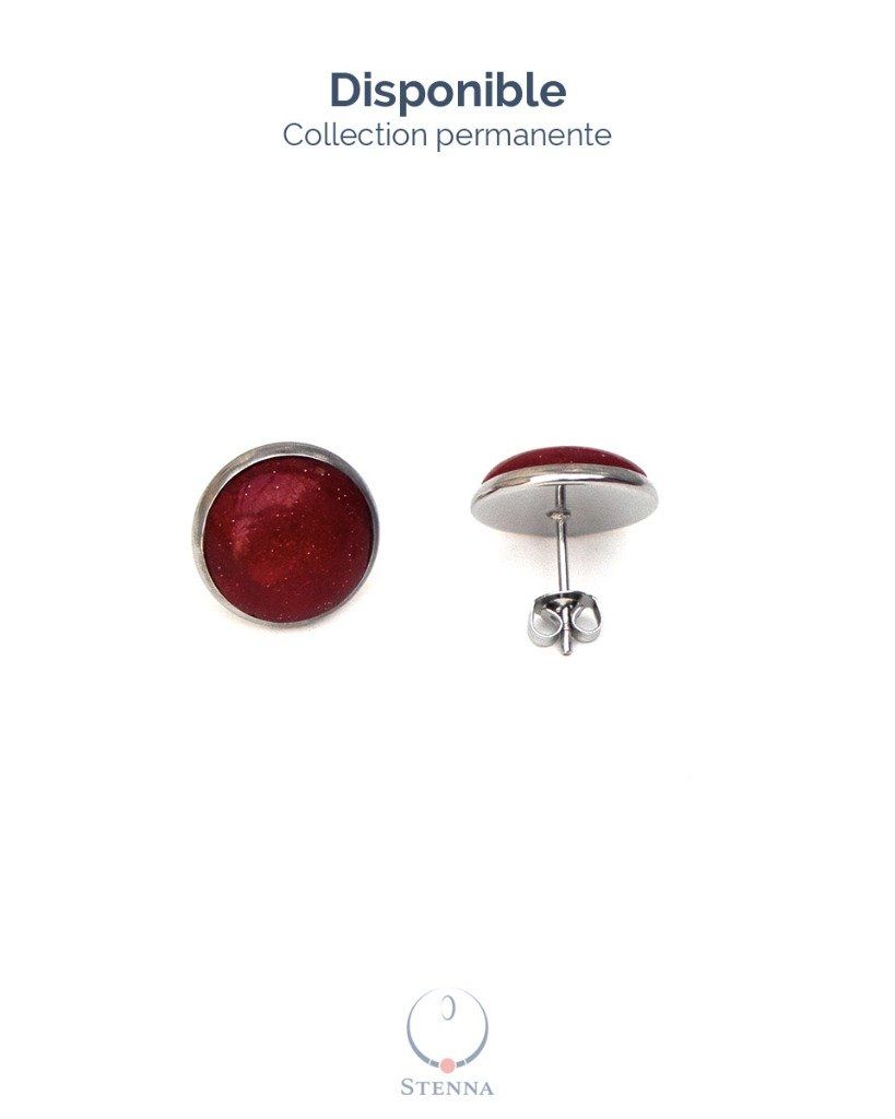 Boucles d'oreilles puces serties 12mm rouge - Collection Permanente - Disponible