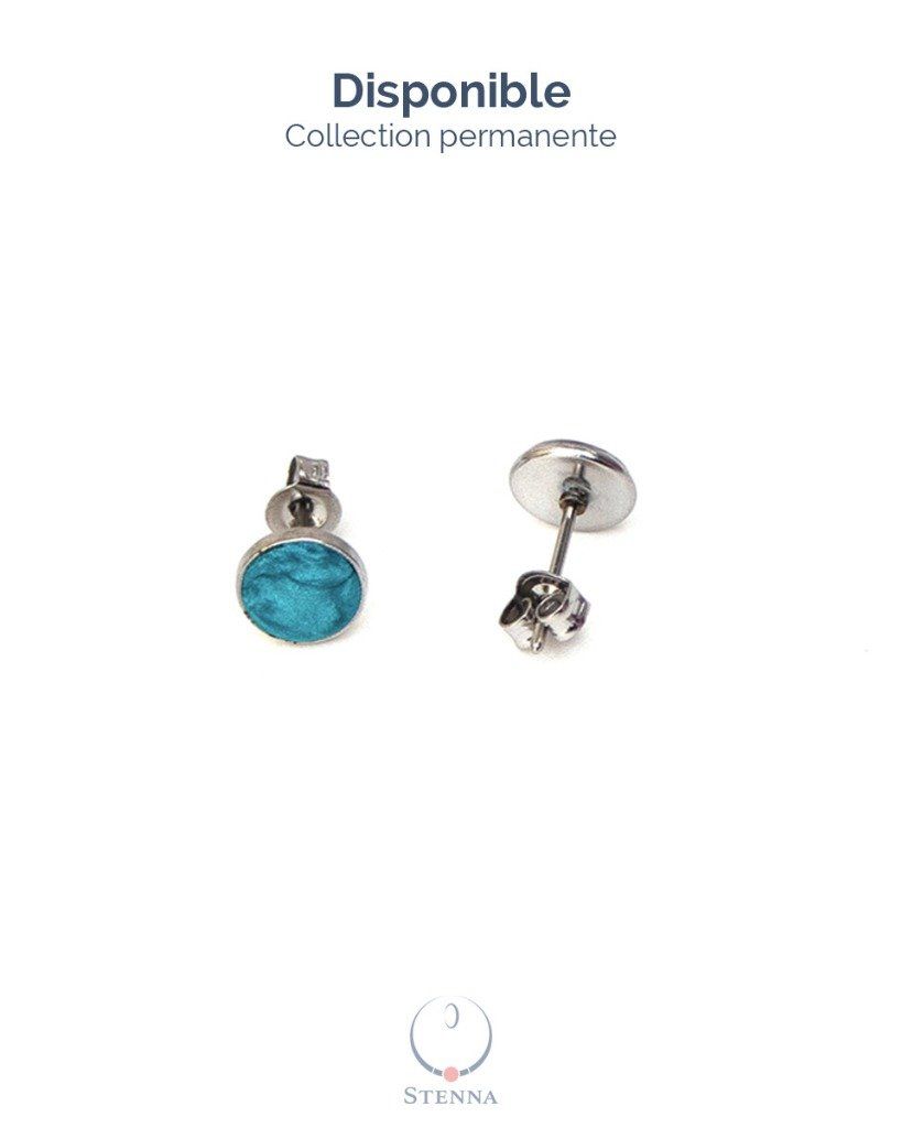 Boucles d'oreilles puces serties 6mm turquoise - Collection Permanente - Disponible