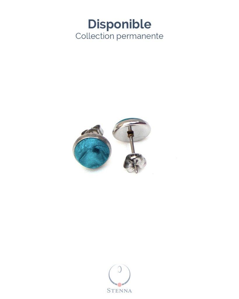 Boucles d'oreilles puces serties 8mm turquoise - Collection Permanente - Disponible
