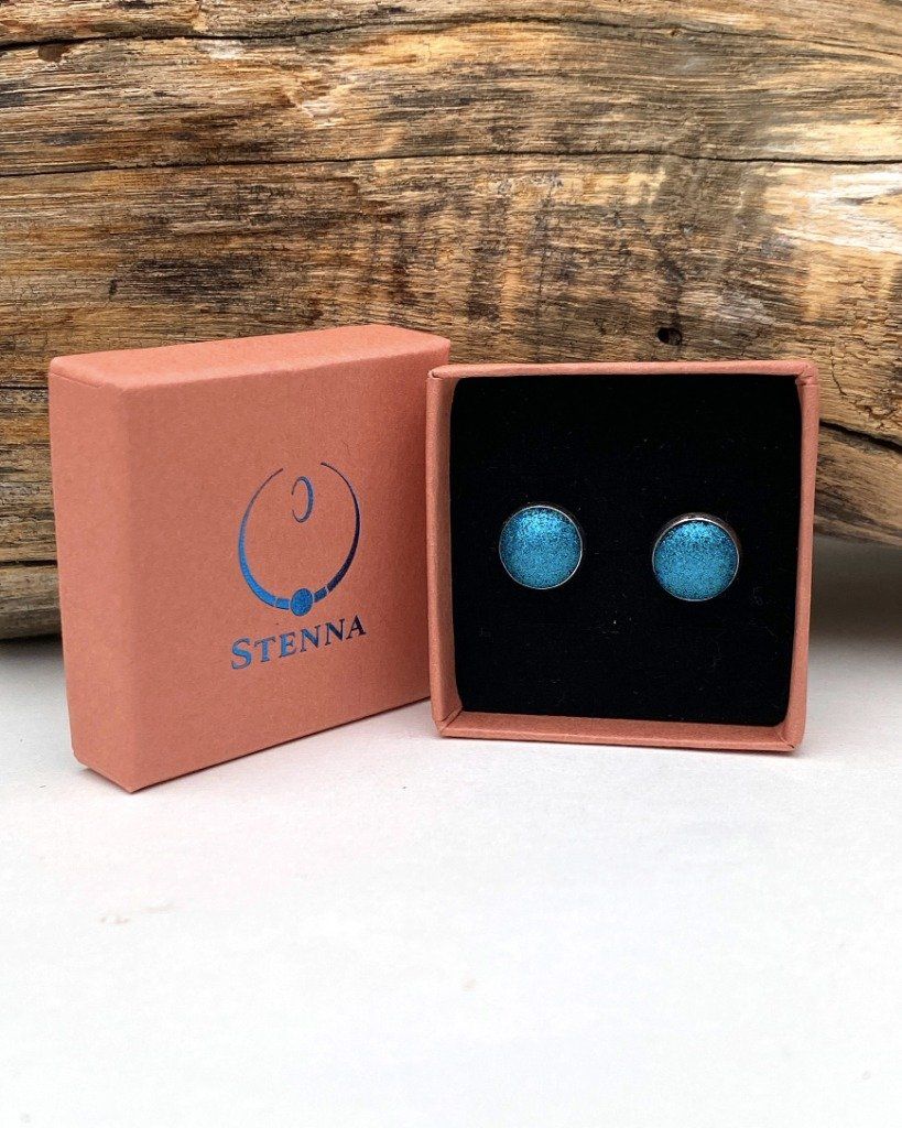 Boucles d'oreilles puces serties 10mm en acier inoxydable paillettes holographiques bleu turquoise - Collection permanente