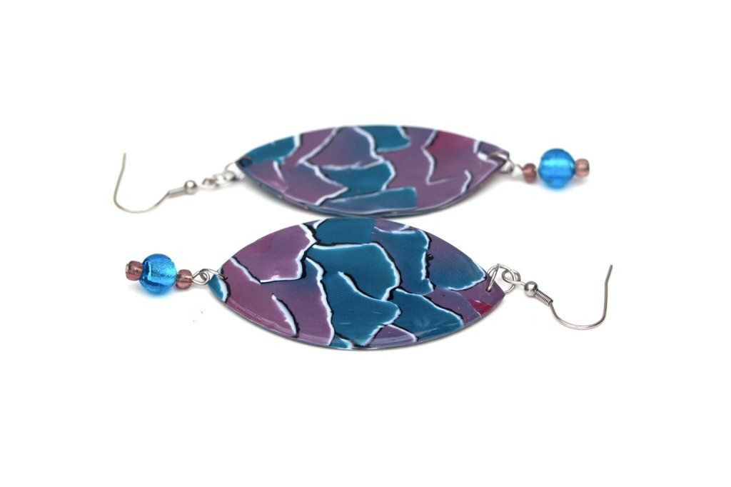 Boucles d'oreilles navettes imposantes bleu et violet - collection Couleurs Unies