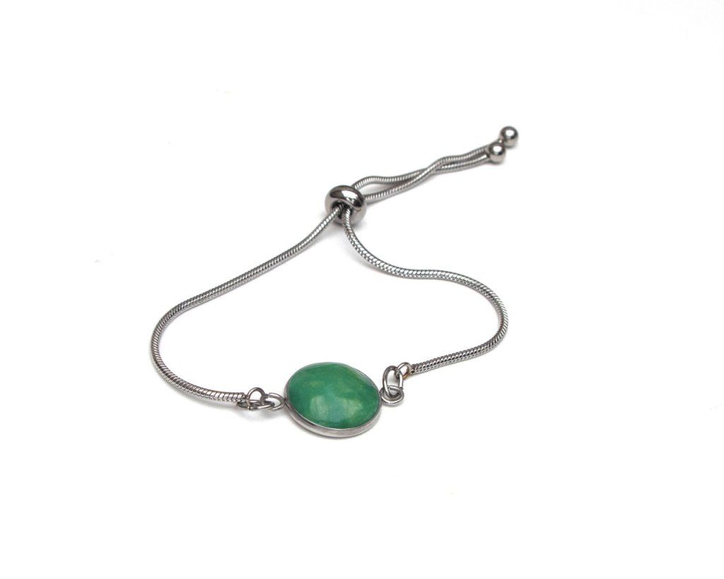 Bracelet réglable 14mm vert jade en acier inoxydable de la collection permanente
