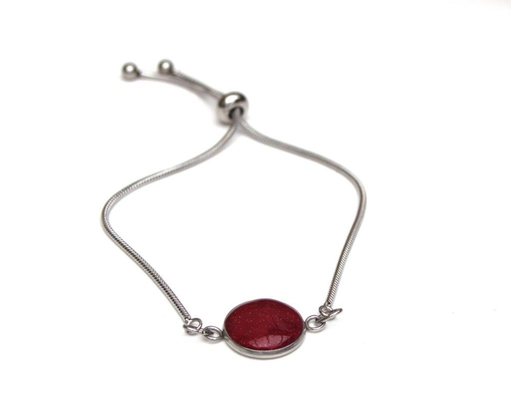 Bracelet réglable rouge pailleté 14mm en acier inoxydable