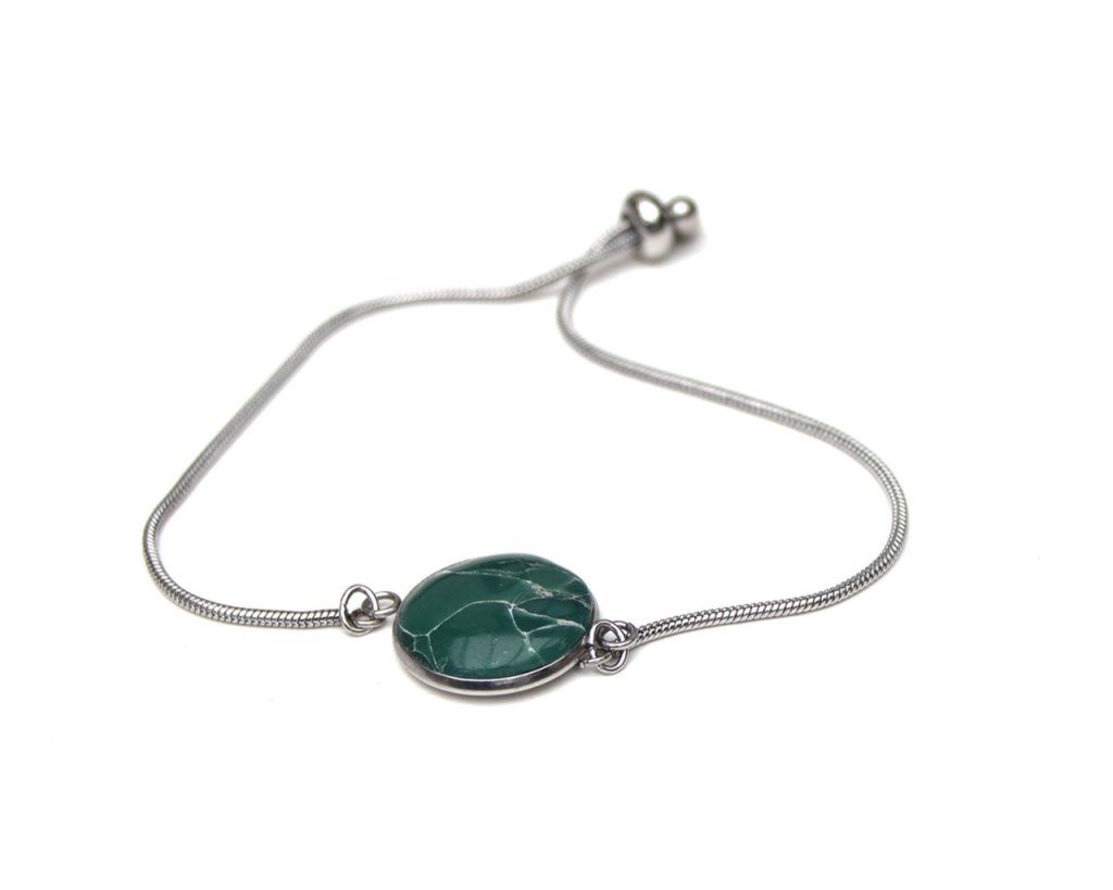 Bracelet réglable en acier inoxydable marbre vert de la collection Imitation - Modèle unique - Disponible