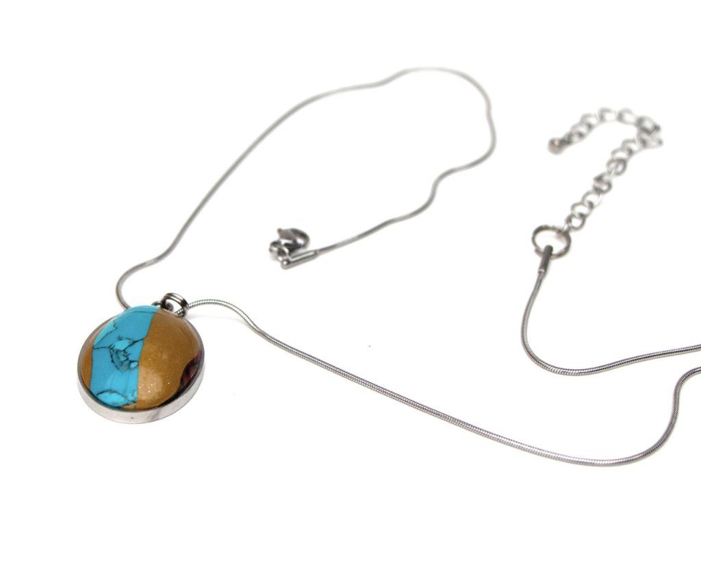 Collier pendentif ovale serti en acier inoxydable - Collection Imitation