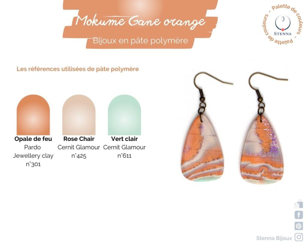 Palettes de couleurs - collection Imitation - Mokume Gane orange, rose et vert