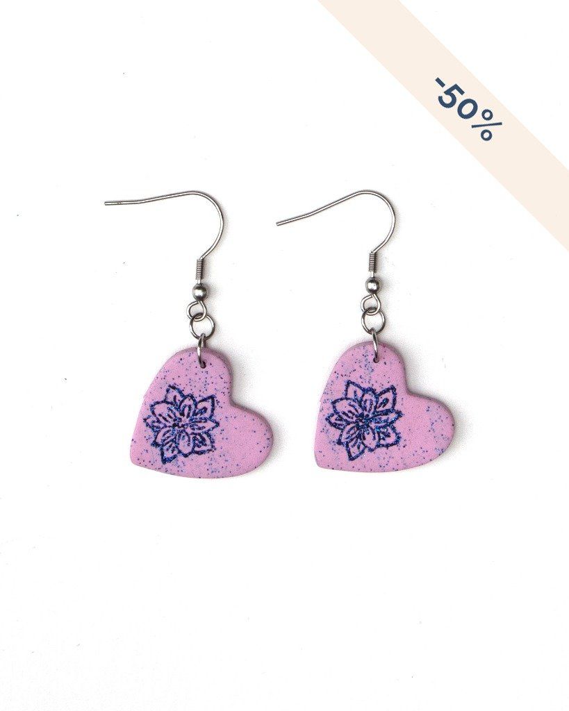 Boucles d'oreilles coeurs roses en promotion - Collection Nature