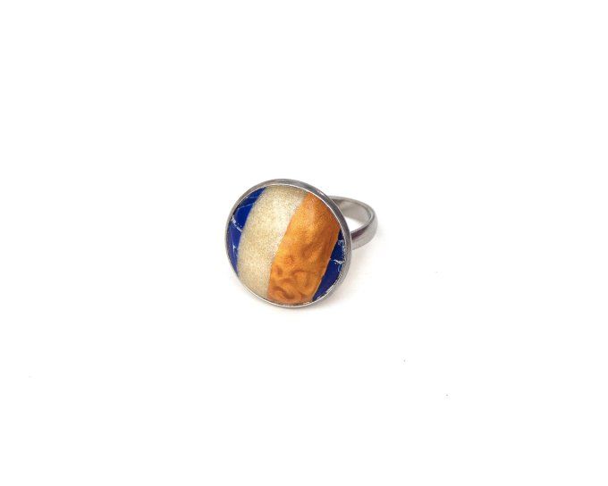 bague ajustable piece unique bleu or paillettes