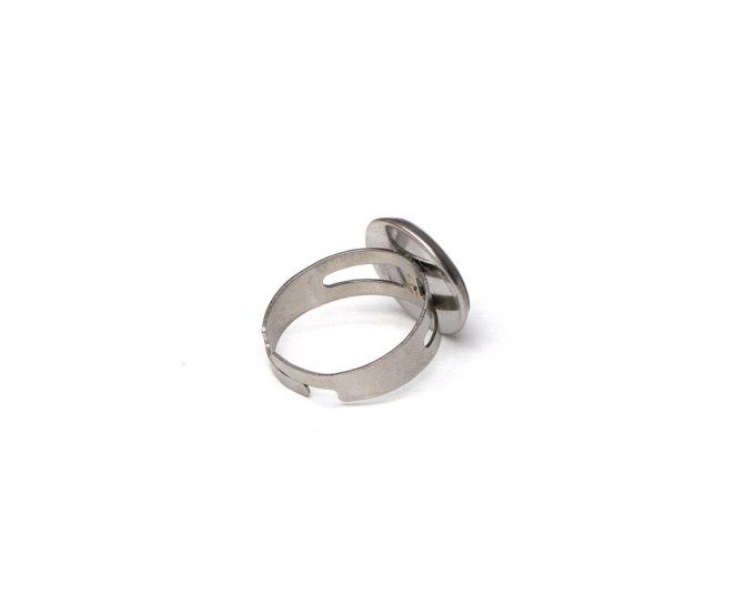 Petite bague réglable acier inoxydable fleurs vertes et noir verso