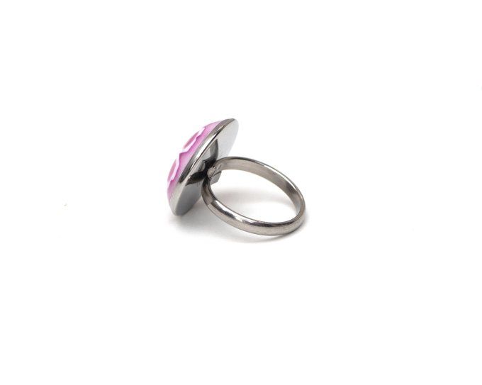 grande bague serties fleur de cerisier acier inoxydable verso