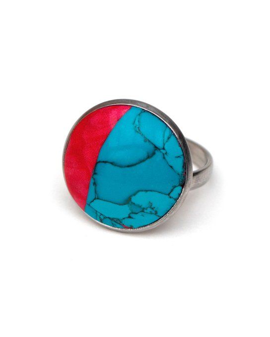 bague reglable grande imitation promotion turquoise rouge