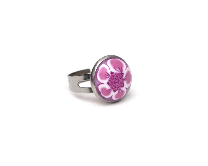 petite bague serties fleur de cerisier acier inoxydable recto