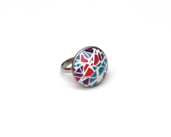 grande bague réglable vitrail multicolore recto