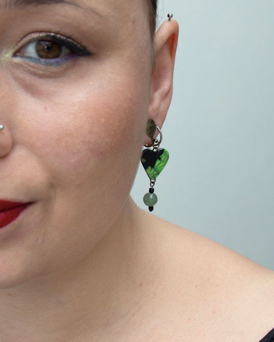 boucles oreilles clips laiton bronze modele unique porté