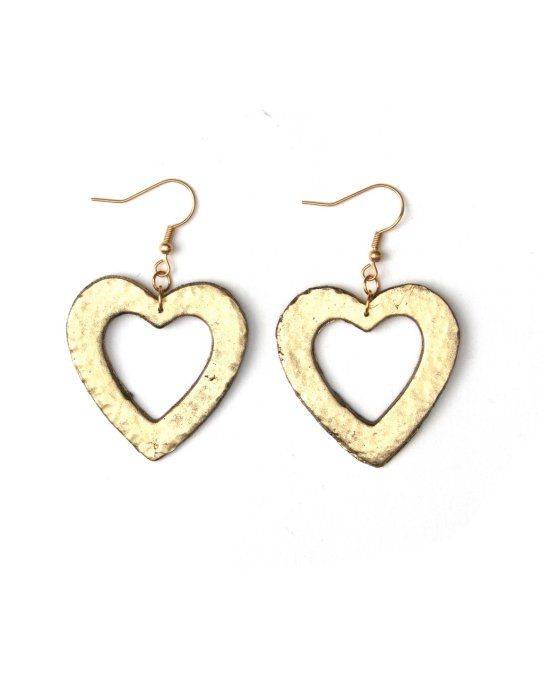 boucles oreilles grands coeur martelage or imitation recto