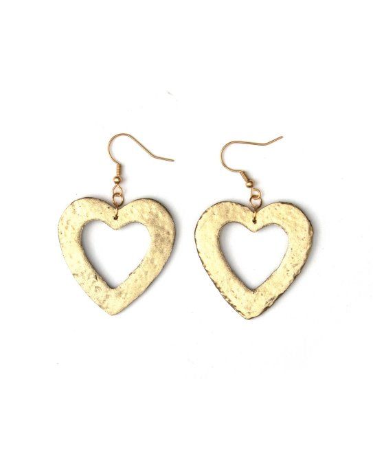 boucles oreilles grands coeur martelage or imitation verso