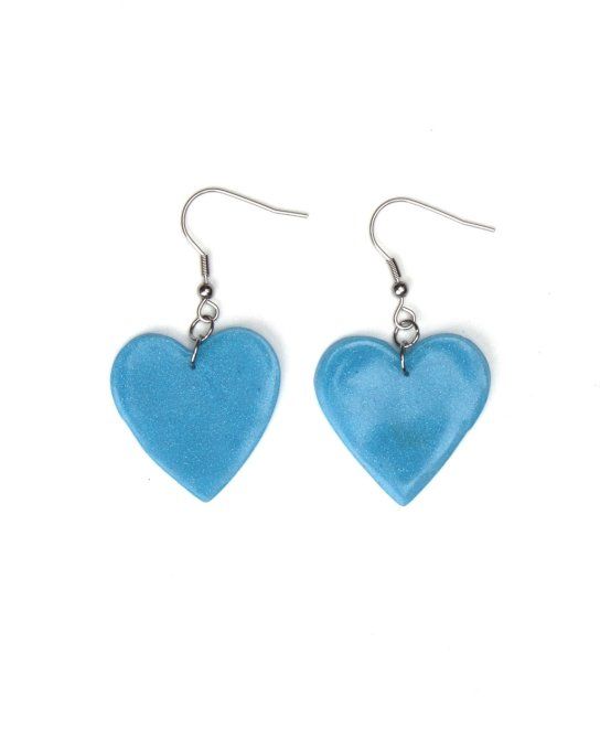 boucles d'oreilles coeurs moyens bleu clair pailleté recto