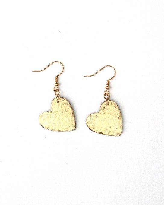 boucles oreilles petits coeur martelage or imitation verso