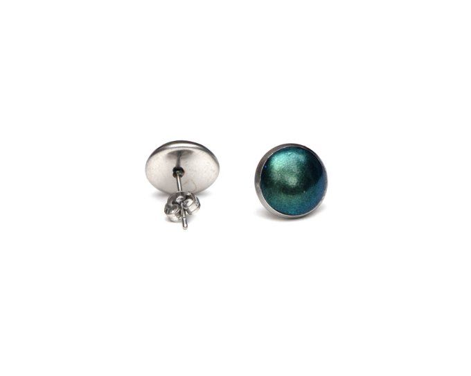 boucles oreilles puces serties bleu vert 10mm collection permanente recto verso