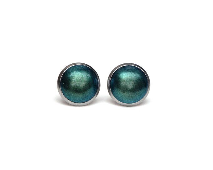 boucles oreilles puces serties bleu vert 12mm collection permanente recto