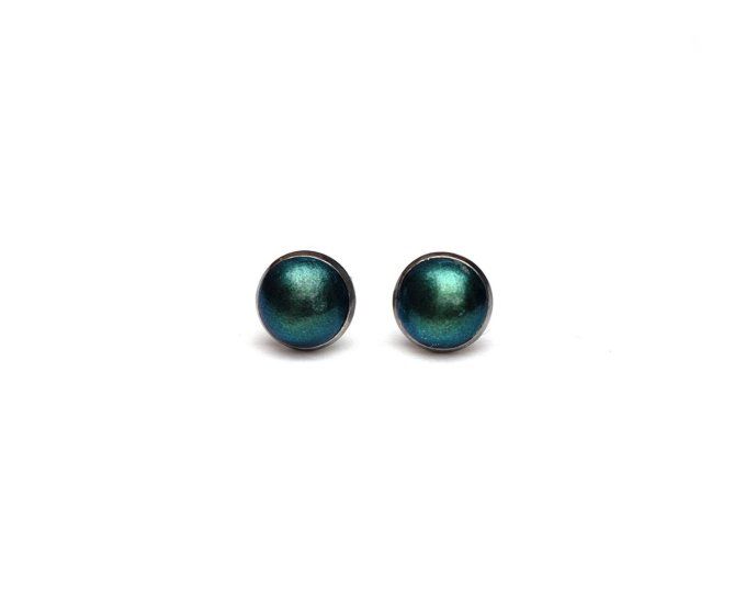 boucles oreilles puces serties bleu vert 8mm collection permanente recto