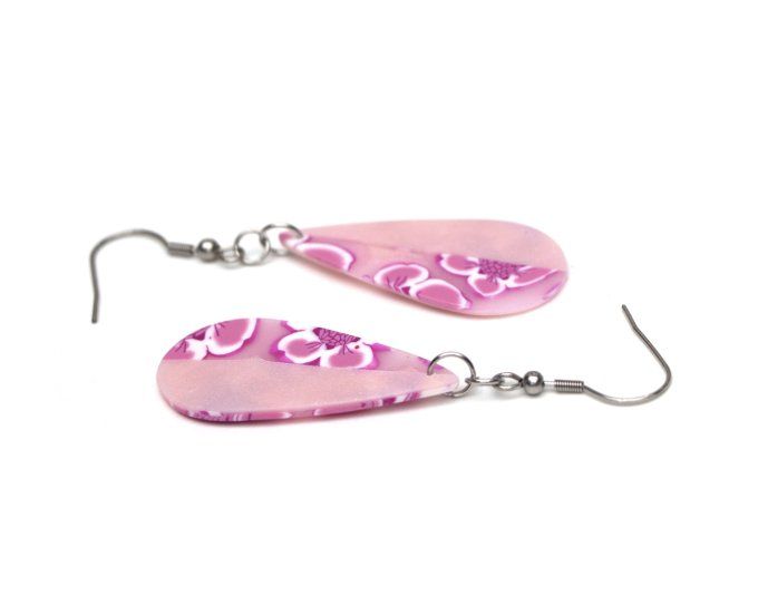 boucles oreilles fleurs cerisier gouttes detail