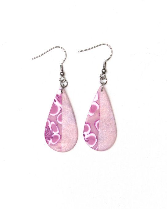 boucles oreilles fleurs cerisier gouttes recto