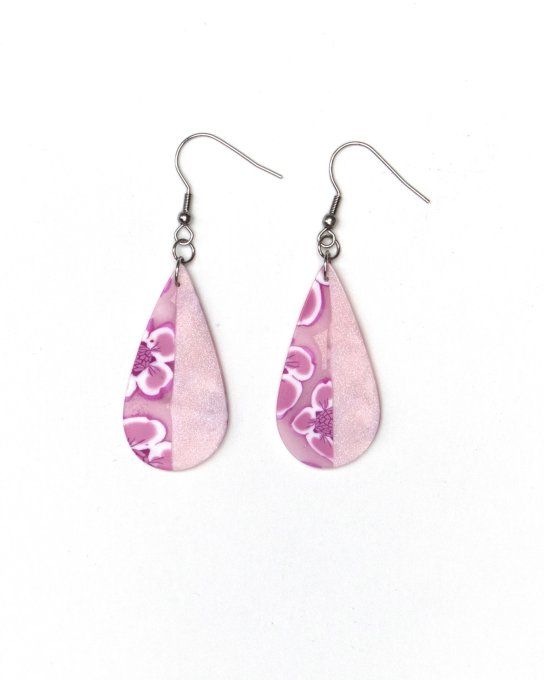boucles oreilles fleurs cerisier gouttes verso