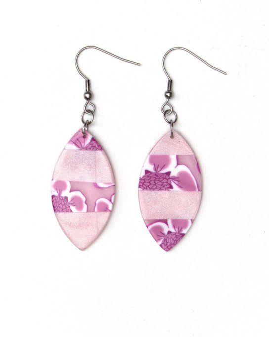 boucles oreilles navette fleurs de cerisier rose verso