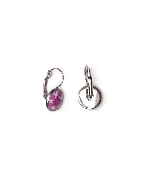 boucles oreilles pendantes serties fleur de cerisier acier inoxydable verso