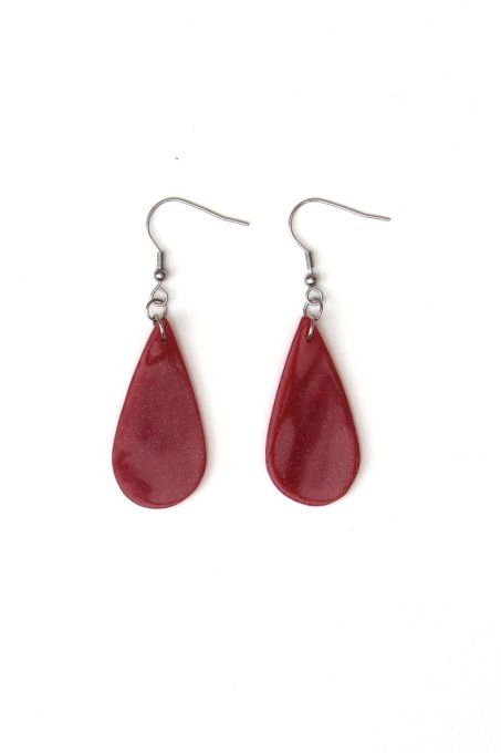 boucles d'oreilles gouttes paillettes rouges recto