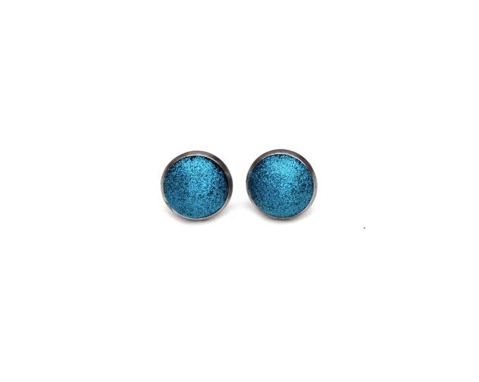 boucles oreilles puces serties paillettes bleu turquoise 10mm collection permanen