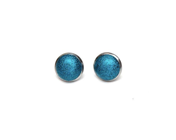 boucles oreilles puces serties paillettes bleu turquoise 12mm collection permanente